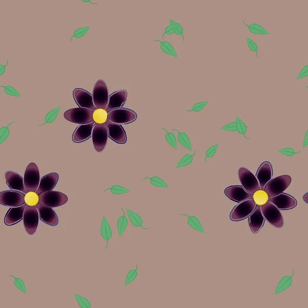 Flores Abstractas Con Hojas Verdes Patrón Sin Costura Ilustración Vectorial — Vector de stock