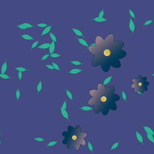 Flores Abstractas Con Hojas Verdes Patrón Sin Costura Ilustración Vectorial — Archivo Imágenes Vectoriales