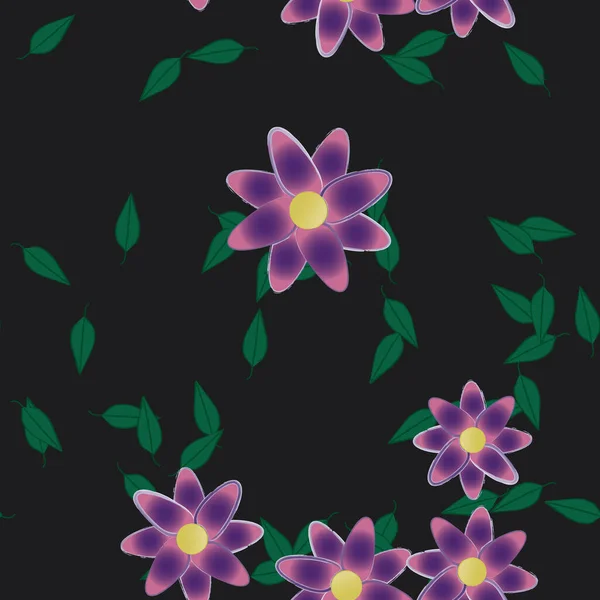 Fleurs Abstraites Avec Des Feuilles Vertes Motif Sans Couture Illustration — Image vectorielle