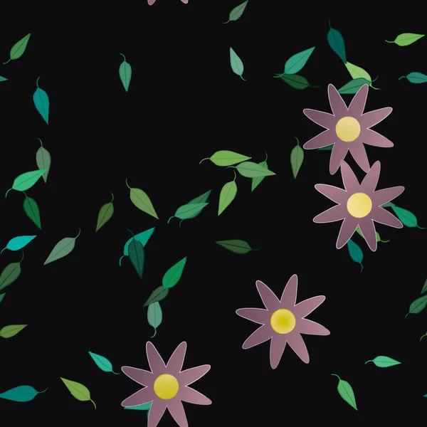 Flores Abstractas Con Hojas Verdes Patrón Sin Costura Ilustración Vectorial — Vector de stock