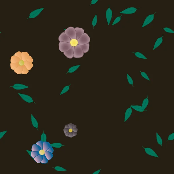 Abstrakte Blomster Med Grønne Blade Sømløse Mønster Vektor Illustration – Stock-vektor
