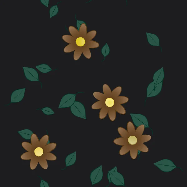 Flores Abstractas Con Hojas Verdes Patrón Sin Costura Ilustración Vectorial — Vector de stock