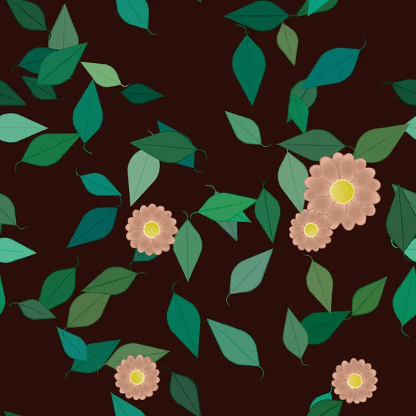 Fleurs Abstraites Avec Des Feuilles Vertes Motif Sans Couture Illustration — Image vectorielle