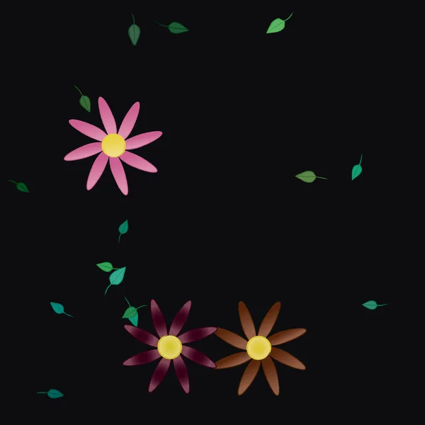 Fleurs Abstraites Avec Des Feuilles Vertes Motif Sans Couture Illustration — Image vectorielle