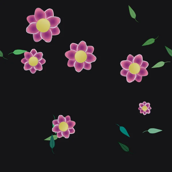 Flores Con Hojas Fondo Sin Costuras Ilustración Vectorial — Vector de stock