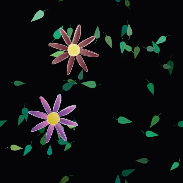 Fleurs Abstraites Avec Des Feuilles Vertes Motif Sans Couture Illustration — Image vectorielle