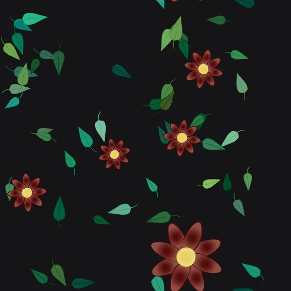 Fleurs Abstraites Avec Des Feuilles Vertes Motif Sans Couture Illustration — Image vectorielle