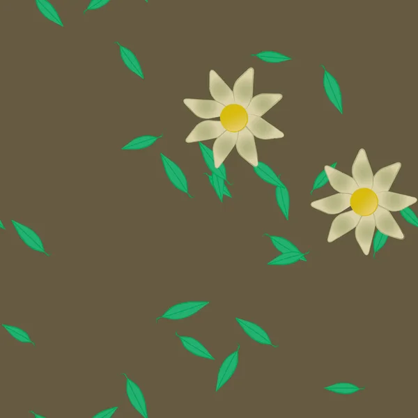 Abstrakta Blommor Med Gröna Blad Sömlös Mönster Vektor Illustration — Stock vektor