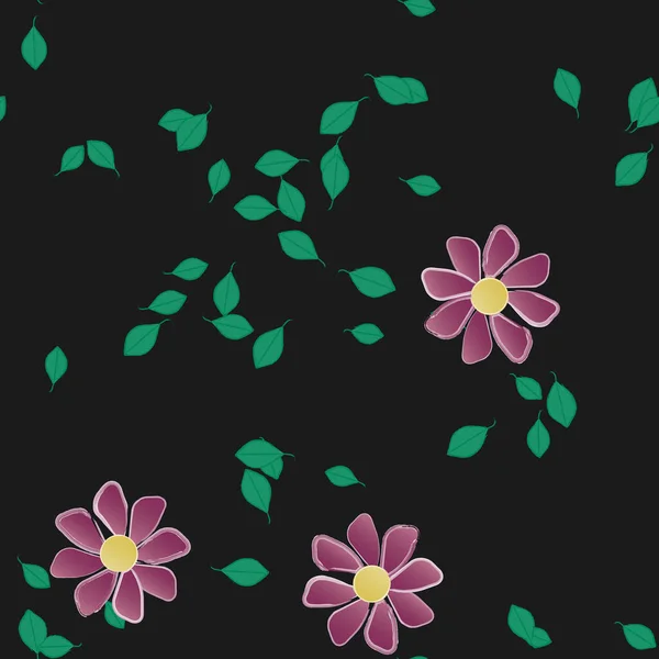 Flores Con Hojas Fondo Sin Costuras Ilustración Vectorial — Archivo Imágenes Vectoriales