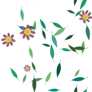 Yeşil yapraklı soyut çiçekler pürüzsüz desen, vektör çizimi