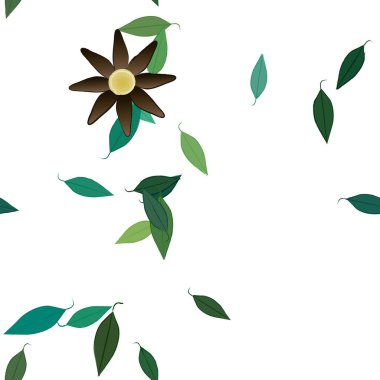 Yeşil yapraklı soyut çiçekler pürüzsüz desen, vektör çizimi