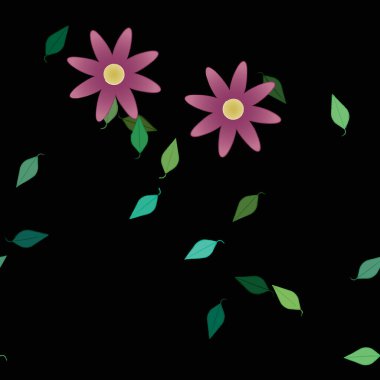 Yeşil yapraklı soyut çiçekler pürüzsüz desen, vektör çizimi