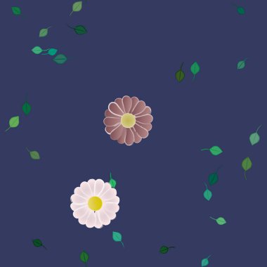 Yeşil yapraklı soyut çiçekler pürüzsüz desen, vektör çizimi