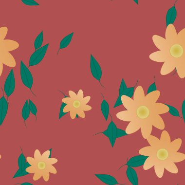 Yeşil yapraklı soyut çiçekler pürüzsüz desen, vektör çizimi