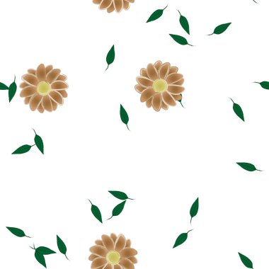 Yeşil yapraklı soyut çiçekler pürüzsüz desen, vektör çizimi