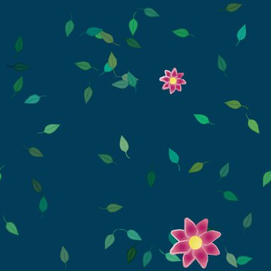 Yeşil yapraklı soyut çiçekler pürüzsüz desen, vektör çizimi