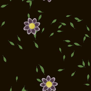 Yeşil yapraklı soyut çiçekler pürüzsüz desen, vektör çizimi