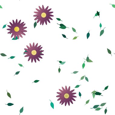 Yeşil yapraklı soyut çiçekler pürüzsüz desen, vektör çizimi