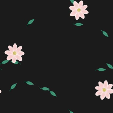 Yeşil yapraklı soyut çiçekler pürüzsüz desen, vektör çizimi