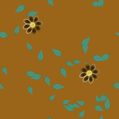 Yeşil yapraklı soyut çiçekler pürüzsüz desen, vektör çizimi