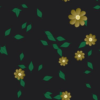 Yeşil yapraklı soyut çiçekler pürüzsüz desen, vektör çizimi