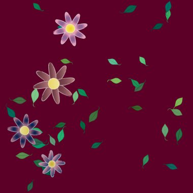 Yeşil yapraklı soyut çiçekler pürüzsüz desen, vektör çizimi