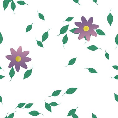 Yeşil yapraklı soyut çiçekler pürüzsüz desen, vektör çizimi