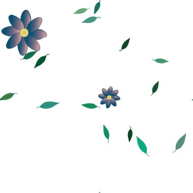 Yeşil yapraklı soyut çiçekler pürüzsüz desen, vektör çizimi