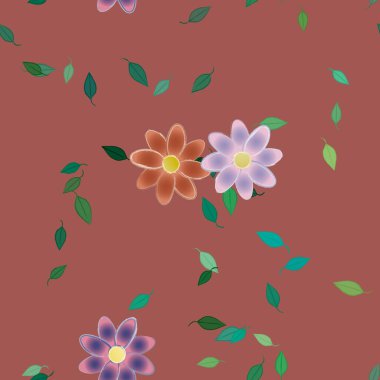 Yeşil yapraklı soyut çiçekler pürüzsüz desen, vektör çizimi