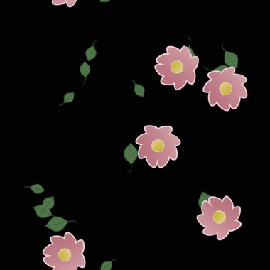 Yeşil yapraklı soyut çiçekler pürüzsüz desen, vektör çizimi