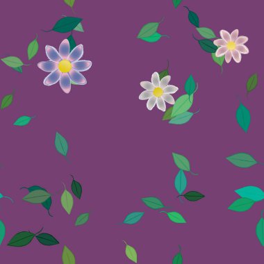 Yeşil yapraklı soyut çiçekler pürüzsüz desen, vektör çizimi