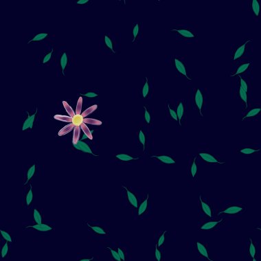 Yeşil yapraklı soyut çiçekler pürüzsüz desen, vektör çizimi