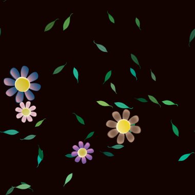 Yeşil yapraklı soyut çiçekler pürüzsüz desen, vektör çizimi