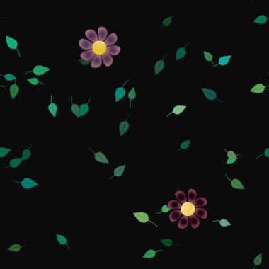 Yeşil yapraklı soyut çiçekler pürüzsüz desen, vektör çizimi