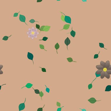 Yeşil yapraklı soyut çiçekler pürüzsüz desen, vektör çizimi