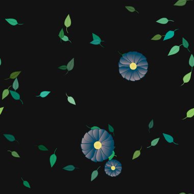 Yeşil yapraklı soyut çiçekler pürüzsüz desen, vektör çizimi