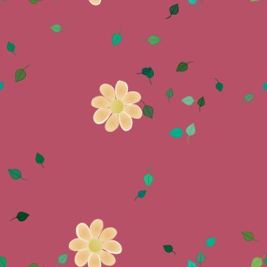 Yeşil yapraklı soyut çiçekler pürüzsüz desen, vektör çizimi