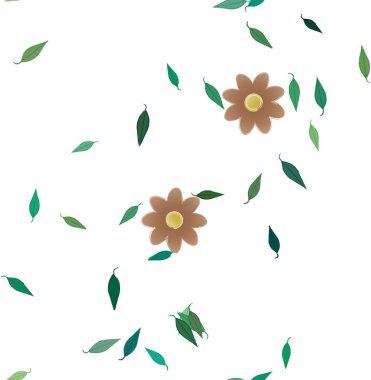 Yeşil yapraklı soyut çiçekler pürüzsüz desen, vektör çizimi