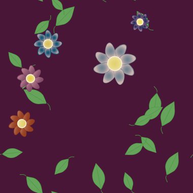 Yeşil yapraklı soyut çiçekler pürüzsüz desen, vektör çizimi