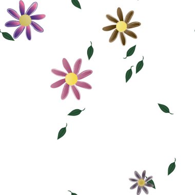 Yeşil yapraklı soyut çiçekler pürüzsüz desen, vektör çizimi