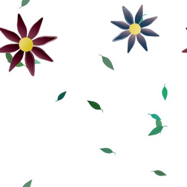 Yeşil yapraklı soyut çiçekler pürüzsüz desen, vektör çizimi