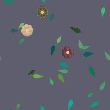 Yeşil yapraklı soyut çiçekler pürüzsüz desen, vektör çizimi