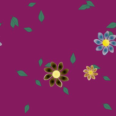 Yeşil yapraklı soyut çiçekler pürüzsüz desen, vektör çizimi