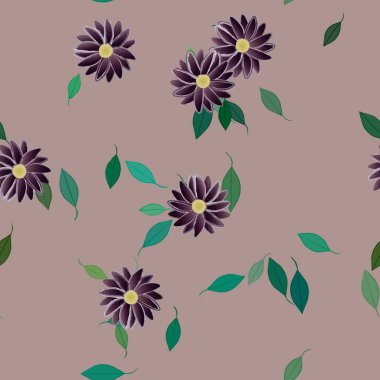 Yeşil yapraklı soyut çiçekler pürüzsüz desen, vektör çizimi