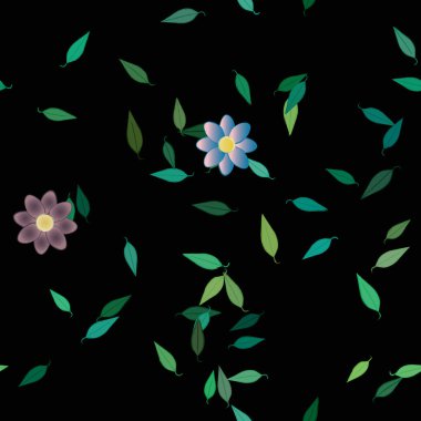 Yeşil yapraklı soyut çiçekler pürüzsüz desen, vektör çizimi