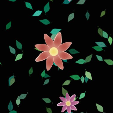 Yeşil yapraklı soyut çiçekler pürüzsüz desen, vektör çizimi