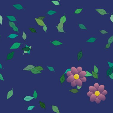 Yeşil yapraklı soyut çiçekler pürüzsüz desen, vektör çizimi