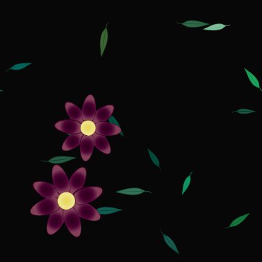 Yeşil yapraklı soyut çiçekler pürüzsüz desen, vektör çizimi