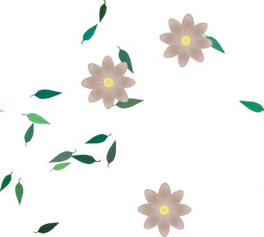 Yeşil yapraklı soyut çiçekler pürüzsüz desen, vektör çizimi