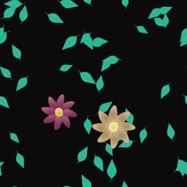 Yeşil yapraklı soyut çiçekler pürüzsüz desen, vektör çizimi